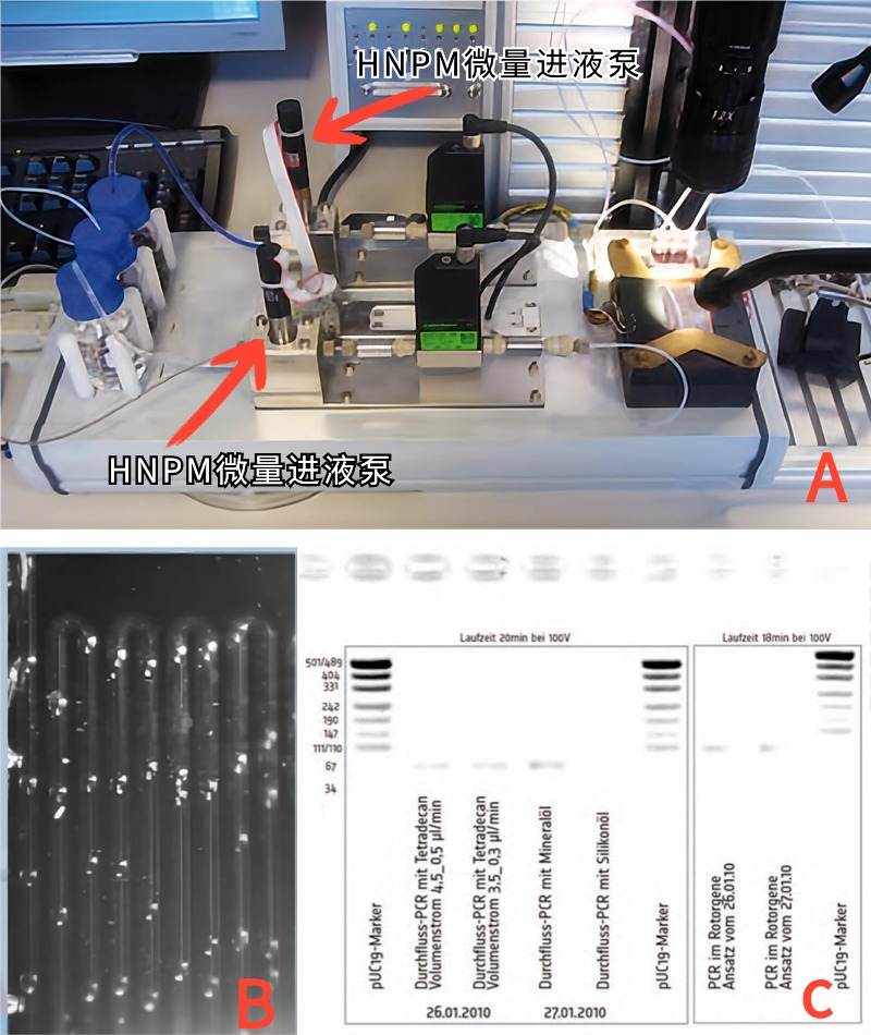 反应液通过HNPM彗诺微量进液泵精确注入管道并在管道内稳定流动